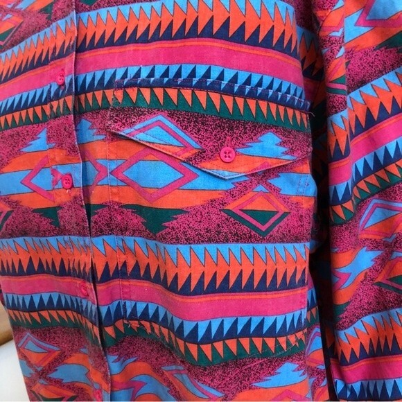 Wrangler Shirt Womens XL Pink Blue 90s Southwestern Western Aztec Vintage New - Picture 4 of 16